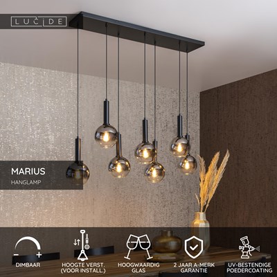 Lucide MARIUS - Hanglamp - 7xE27 - Zwart